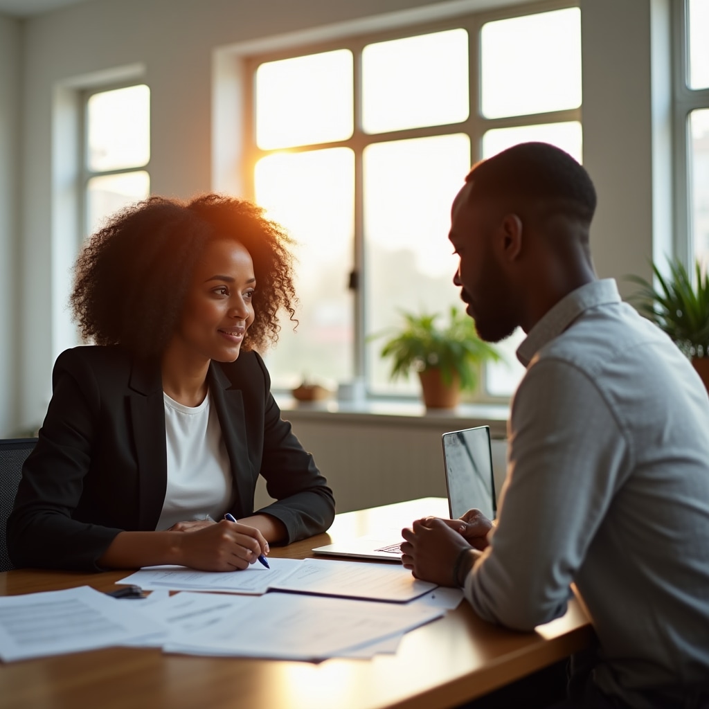 Business consultation in modern Accra office
