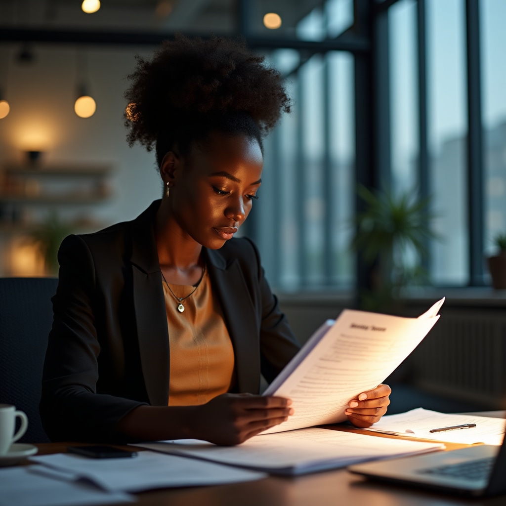 Entrepreneur reviewing organized business paperwork
